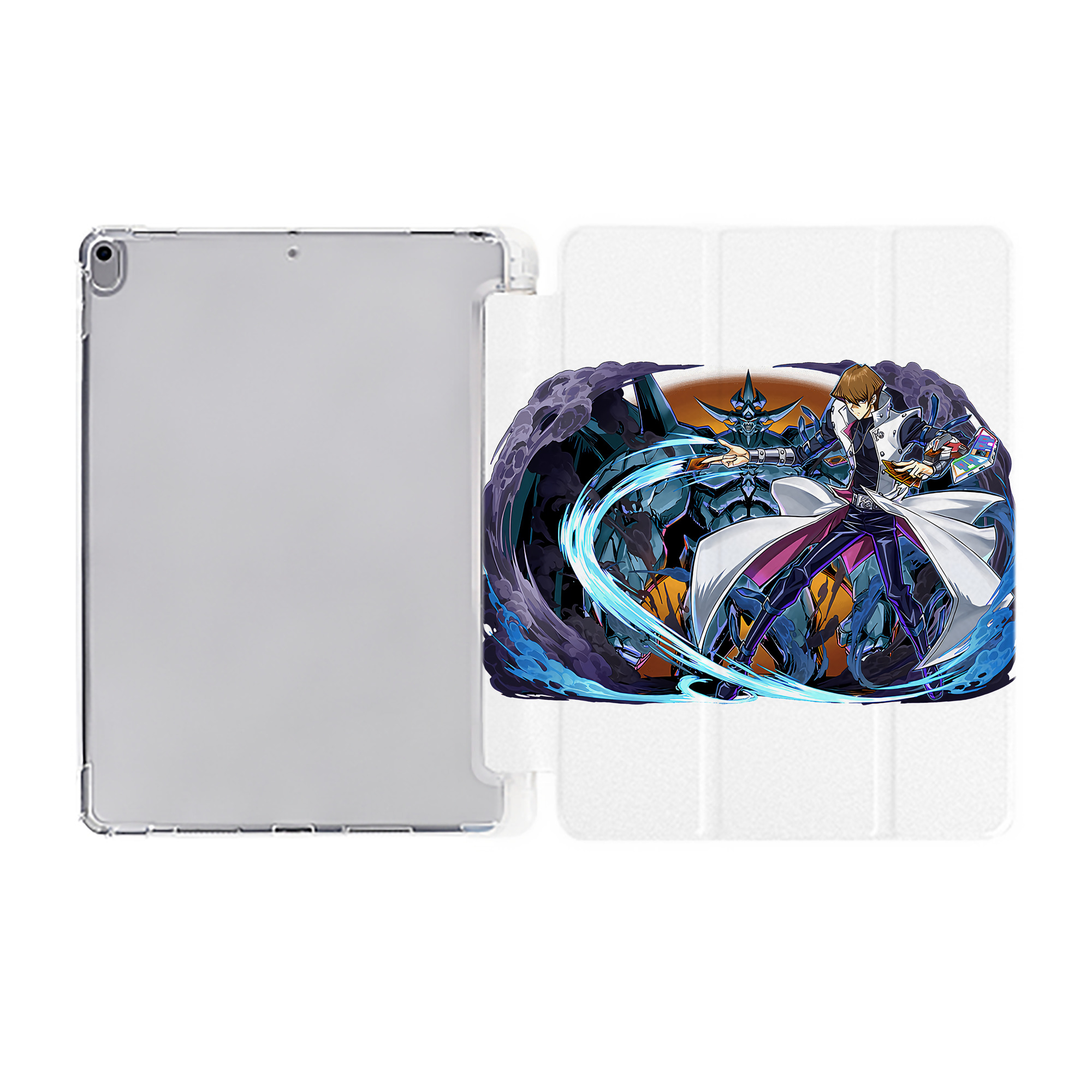 （画像用） 遊☆戯☆王 Yu-Gi-Oh! IPad ケース ペン収納付き 三つ折りスタンド PUレザー×シリコン 対応機種9.5/10.5/10.9インチ